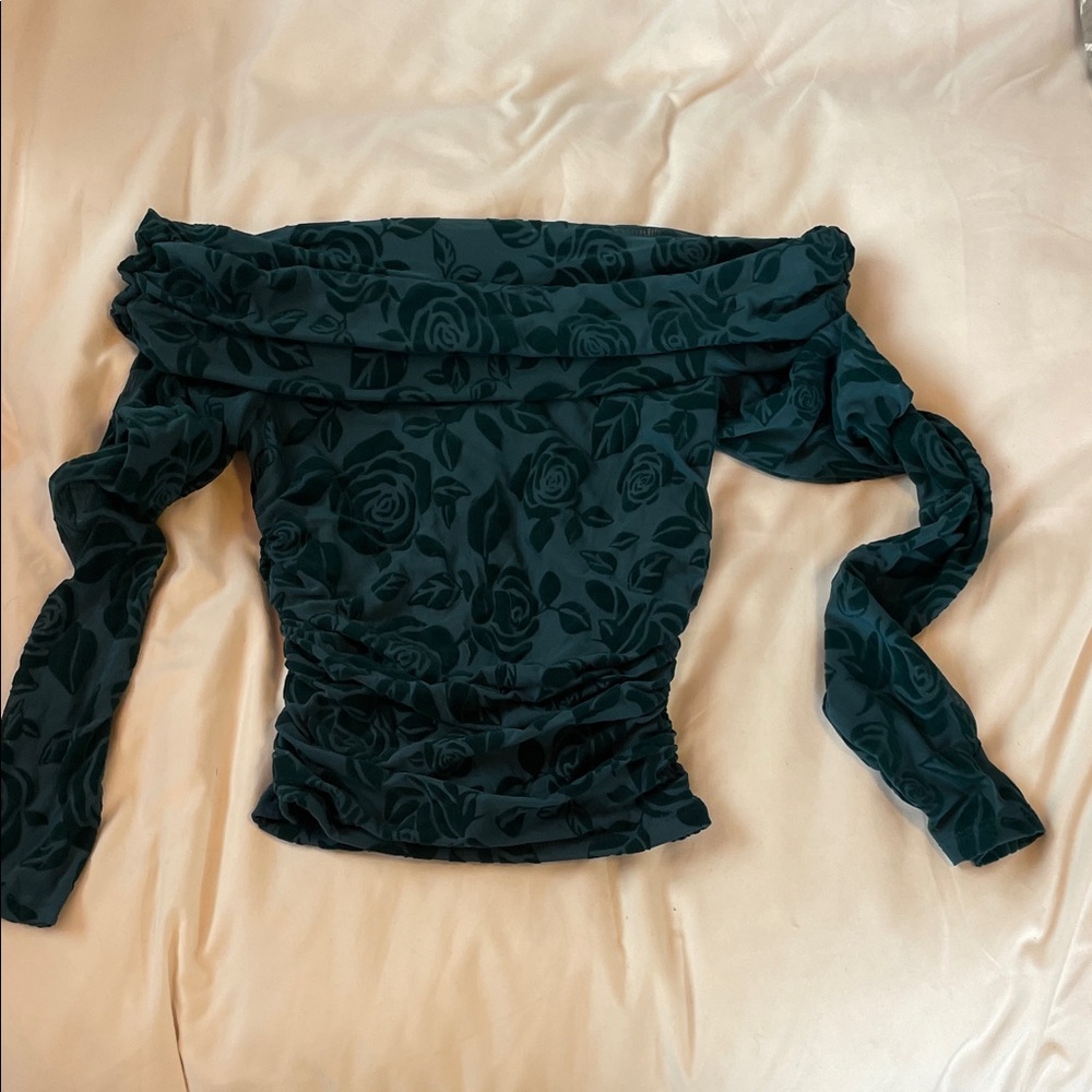 Wild Fable Dark Green Off-Shoulder Floral Blouse